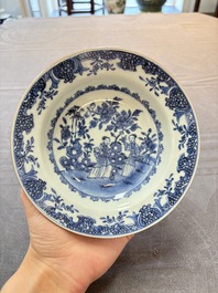 Nine Chinese blue and white plates with figural design, 18th C.