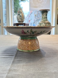 A large and fine Chinese Canton famille rose 'birds among flowering branches' Bencharong tazza for the Thai market, 19th C.