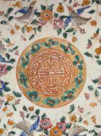 A large and fine Chinese Canton famille rose 'birds among flowering branches' Bencharong tazza for the Thai market, 19th C.