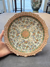 A large and fine Chinese Canton famille rose 'birds among flowering branches' Bencharong tazza for the Thai market, 19th C.