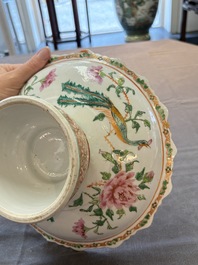 A large and fine Chinese Canton famille rose 'birds among flowering branches' Bencharong tazza for the Thai market, 19th C.