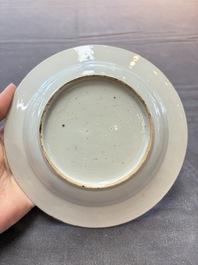 Nine Chinese blue and white plates with figural design, 18th C.