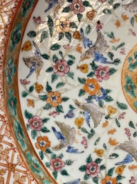 A large and fine Chinese Canton famille rose 'birds among flowering branches' Bencharong tazza for the Thai market, 19th C.