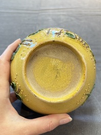 A Chinese verte biscuit 'Yi Lu Lian Ke 一路連科' jar and a flamb&eacute; water pot, 18/19th C.