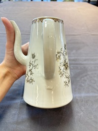 A large Chinese grisaille and gilt-decorated 'The Seamstress' chocolate pot, Qianlong