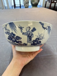 Five Chinese blue and white bowls, Kangxi and later