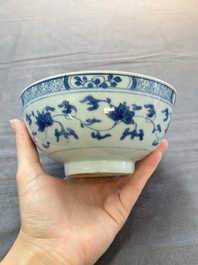 Five Chinese blue and white bowls, Kangxi and later