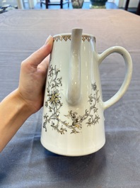 A large Chinese grisaille and gilt-decorated 'The Seamstress' chocolate pot, Qianlong