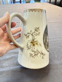 A large Chinese grisaille and gilt-decorated 'The Seamstress' chocolate pot, Qianlong