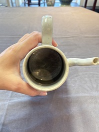 A large Chinese grisaille and gilt-decorated 'The Seamstress' chocolate pot, Qianlong