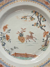 A pair of Chinese famille verte 'deer' dishes, Yongzheng