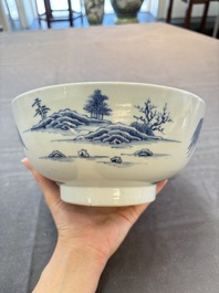 Five Chinese blue and white bowls, Kangxi and later