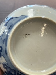 Five Chinese blue and white bowls, Kangxi and later