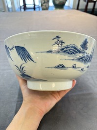 Five Chinese blue and white bowls, Kangxi and later