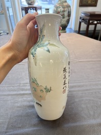 Four Chinese famille rose and verte wares, Zhang Yi Tai Hui 張義泰繪 mark, 19th C.