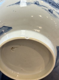 Five Chinese blue and white bowls, Kangxi and later