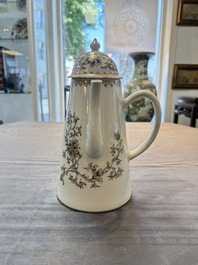 A large Chinese grisaille and gilt-decorated 'The Seamstress' chocolate pot, Qianlong