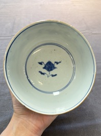 Five Chinese blue and white bowls, Kangxi and later