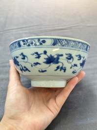 Five Chinese blue and white bowls, Kangxi and later