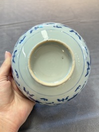 Five Chinese blue and white bowls, Kangxi and later