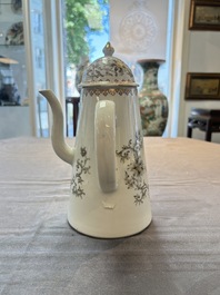 A large Chinese grisaille and gilt-decorated 'The Seamstress' chocolate pot, Qianlong