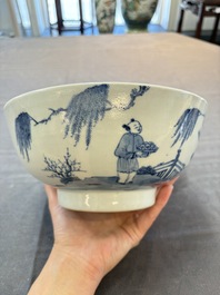Five Chinese blue and white bowls, Kangxi and later