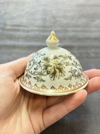 A large Chinese grisaille and gilt-decorated 'The Seamstress' chocolate pot, Qianlong