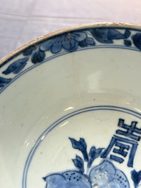 Five Chinese blue and white bowls, Kangxi and later