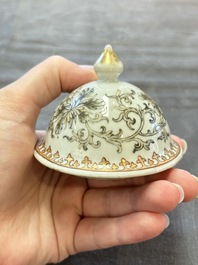 A large Chinese grisaille and gilt-decorated 'The Seamstress' chocolate pot, Qianlong