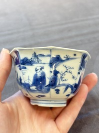 A Chinese blue and white octagonal bowl and a green and red-enamelled blue and white bowl, Jiajing/Chongzhen