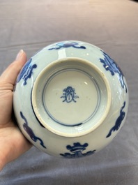 Five Chinese blue and white bowls, Kangxi and later