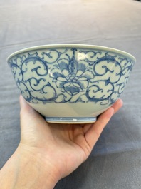 Five Chinese blue and white bowls, Kangxi and later