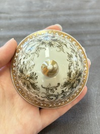 A large Chinese grisaille and gilt-decorated 'The Seamstress' chocolate pot, Qianlong