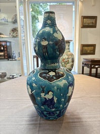 A large Chinese Fahua 'Ba Xian Zhu Shou 八仙祝壽' double gourd vase, 19th C.