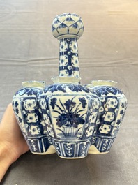 A Chinese blue and white tulip vase with floral design, 19th C.