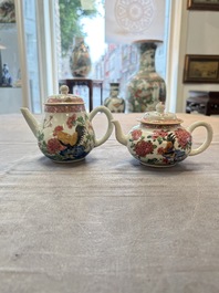 Two Chinese famille rose 'rooster' teapots, Yongzheng/Qianlong