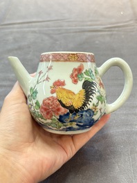 Two Chinese famille rose 'rooster' teapots, Yongzheng/Qianlong