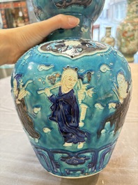 A large Chinese Fahua 'Ba Xian Zhu Shou 八仙祝壽' double gourd vase, 19th C.