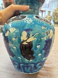 A large Chinese Fahua 'Ba Xian Zhu Shou 八仙祝壽' double gourd vase, 19th C.