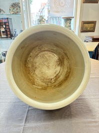 A Chinese famille rose 'mandarin ducks in a lotus pond' scroll pot, 19th C.