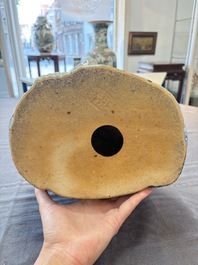 A Chinese blue, white and iron-red Milefo Buddha, Zhu Mao Ji 朱茂記造 mark, 20th C.