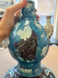 A large Chinese Fahua 'Ba Xian Zhu Shou 八仙祝壽' double gourd vase, 19th C.