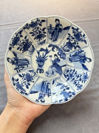 A pair of Chinese blue and white flower-shaped 'Long Eliza' plates, Kangxi