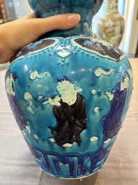 A large Chinese Fahua 'Ba Xian Zhu Shou 八仙祝壽' double gourd vase, 19th C.