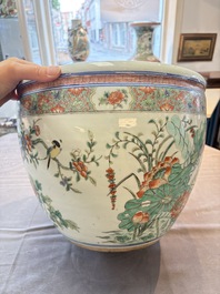 A Chinese famille rose 'mandarin ducks in a lotus pond' scroll pot, 19th C.