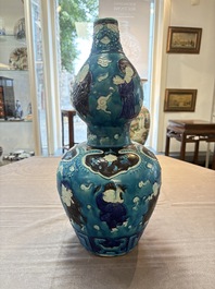 A large Chinese Fahua 'Ba Xian Zhu Shou 八仙祝壽' double gourd vase, 19th C.