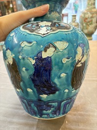 A large Chinese Fahua 'Ba Xian Zhu Shou 八仙祝壽' double gourd vase, 19th C.