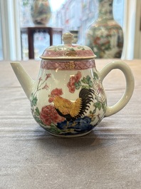 Two Chinese famille rose 'rooster' teapots, Yongzheng/Qianlong