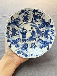 A pair of Chinese blue and white flower-shaped 'Long Eliza' plates, Kangxi