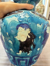 A large Chinese Fahua 'Ba Xian Zhu Shou 八仙祝壽' double gourd vase, 19th C.